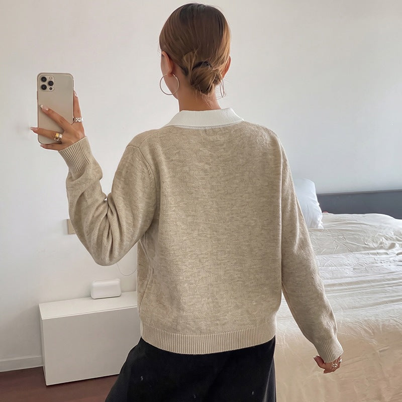 Damen Argyle-Polo-Strickpullover mit kontrastkragen und Zierknopf Shop Nory