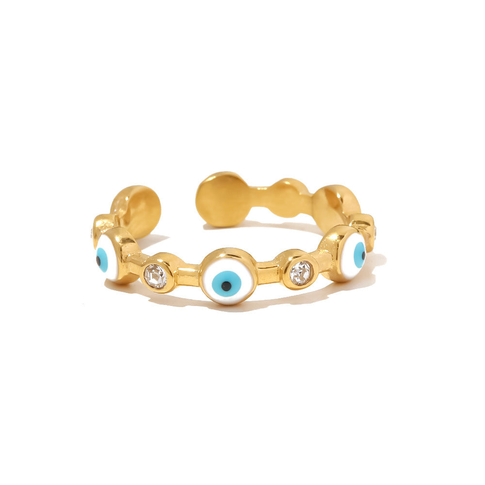 Damen Offener Ring mit funkelnden Zirkonia und schützenden Auge-Motiven Shop Nory