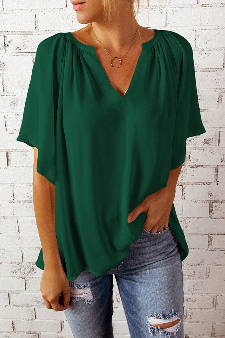 Damen lockeres Blusenshirt mit V-Ausschnitt und luftigen Ärmeln