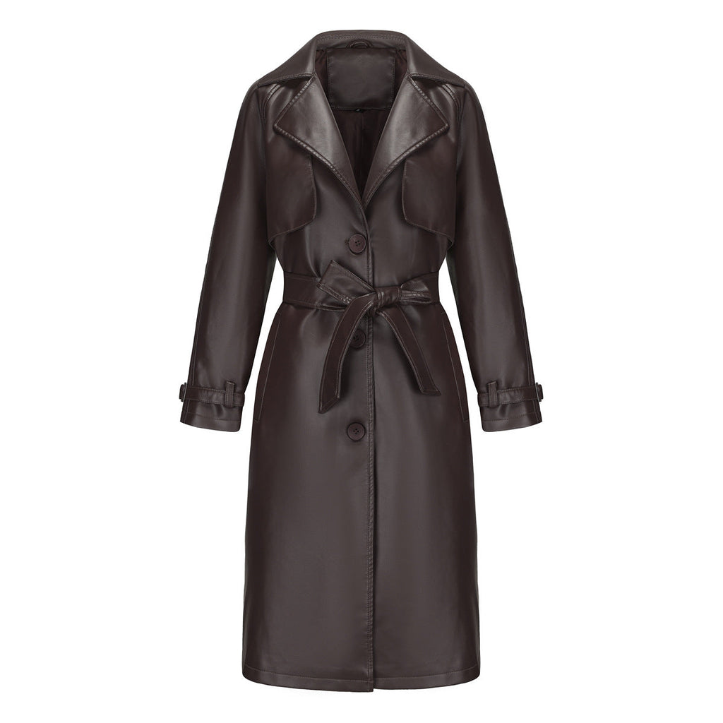 Damen modischer Trenchcoat aus hochwertigem Kunstleder