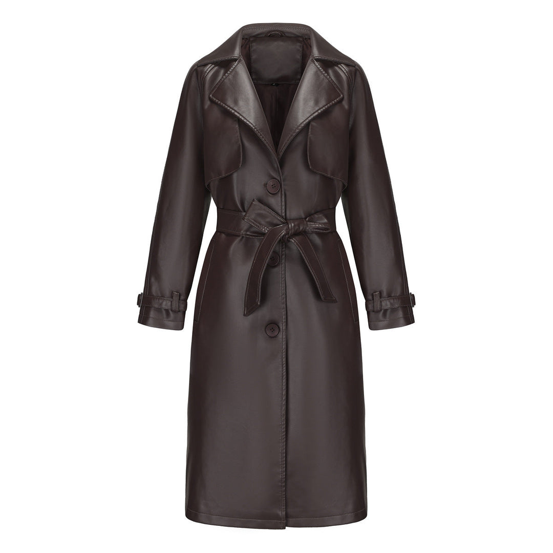 Damen modischer Trenchcoat aus hochwertigem Kunstleder