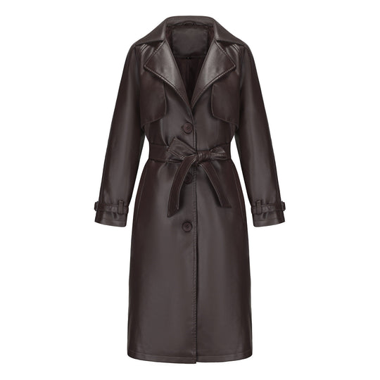 Damen modischer Trenchcoat aus hochwertigem Kunstleder