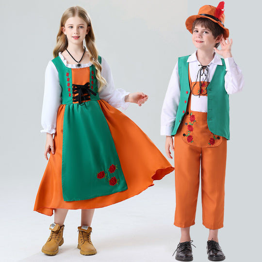 Damen nan folkloristisches Kinderdirndl mit geschnürtem Mieder und bestickter Schürze Shop Nory