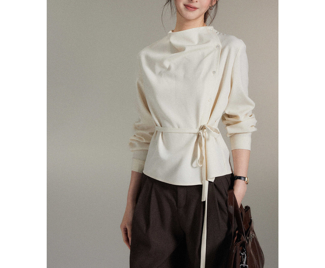 Damen Modische Bluse mit Wickel-Ausschnitt Shop Nory