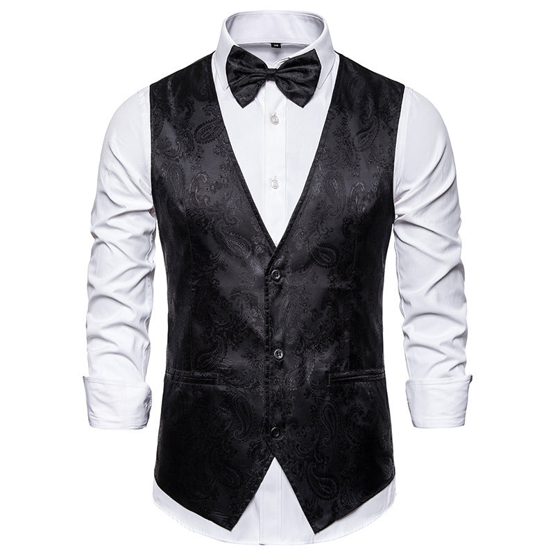 Herren taillierte Satinweste mit ornamentalem Jacquardmuster, V-Ausschnitt und drei Knöpfen Shop Nory