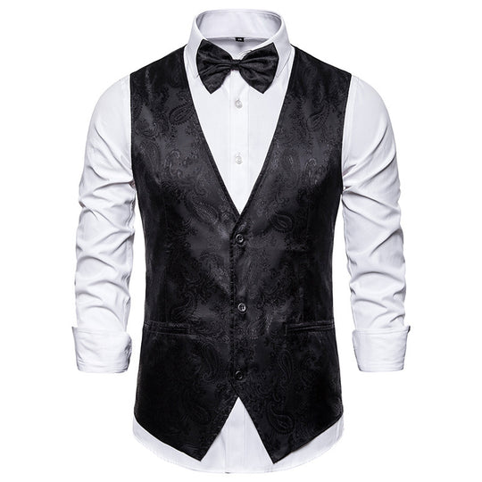 Herren taillierte Satinweste mit ornamentalem Jacquardmuster, V-Ausschnitt und drei Knöpfen Shop Nory