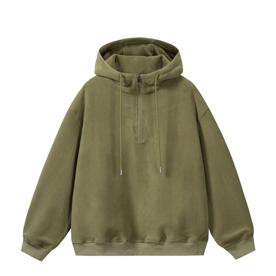 Unisex Oversize Fleece-Halbzip-Kapuzenpullover mit Kordelzug und Rippbündchen Shop Nory