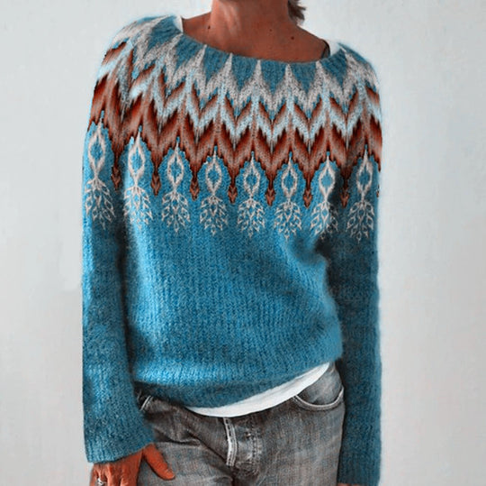 Damen nan gemusterter Norwegerstrickpullover mit weitem Rundhalsausschnitt und lässigem Oversize-Schnitt Shop Nory
