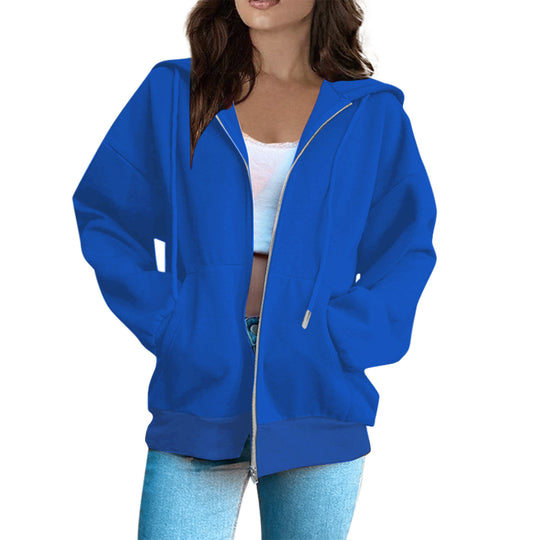 Damen nan lässige Kapuzenjacke mit durchgehendem Reißverschluss, Kängurutaschen und voluminösen Raglanärmeln Shop Nory