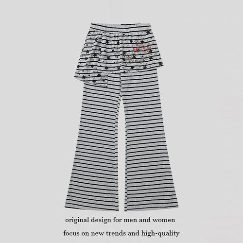 Damen Gestreifte Palazzo-Jerseyhose mit angenähtem Volantrock und weitem Schlag Shop Nory