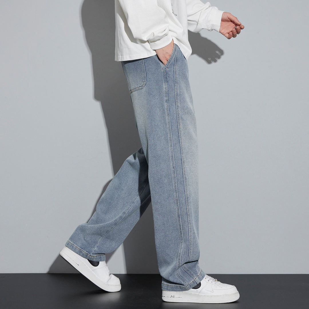Herren Weite Denim-Jogginghose mit geflochtenem Kordelzug und Fischgrätstruktur Shop Nory