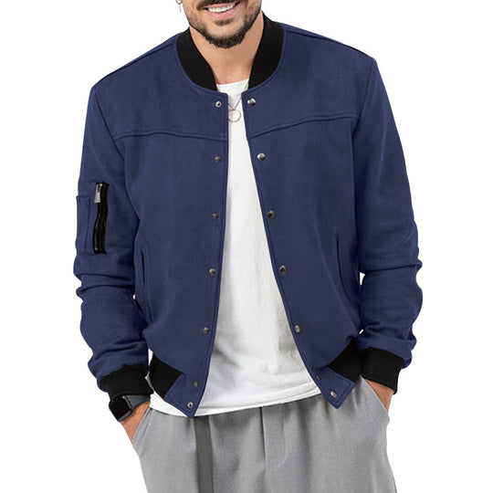 Herren nan Bomberjacke in Wildlederoptik mit Druckknopfleiste, Ärmeltasche und elastischen Rippbündchen Shop Nory