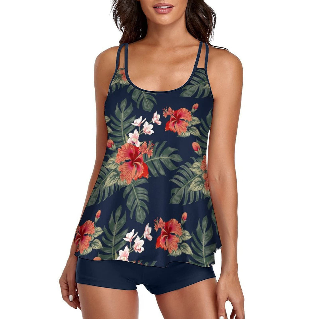 Damen Sportliches Tankini-Set mit floralem Design und Shorts Shopnory