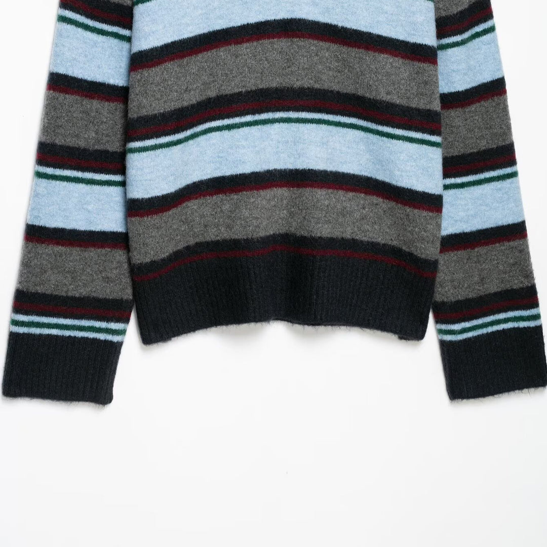 Damen Oversize Ringel-Pullover mit Polokragen und tiefem V‑Ausschnitt Shop Nory
