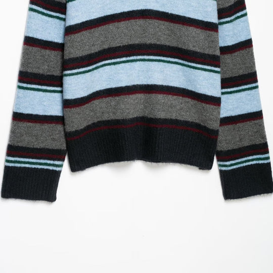 Damen Oversize Ringel-Pullover mit Polokragen und tiefem V‑Ausschnitt Shop Nory