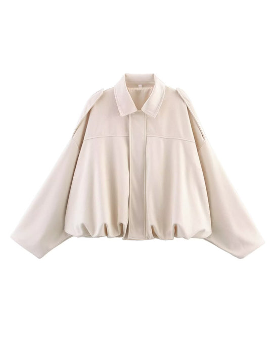 Damen lockere Cropped Jacke aus Wildlederimitat