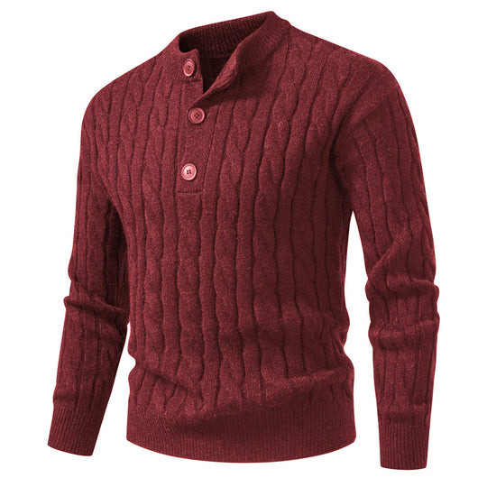 Herren Zopfmuster-Pullover mit kurzer Knopfleiste und Stehkragen Shop Nory