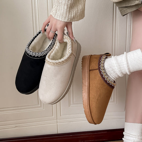Damen Gefütterte Schlupf‑Hausschuhe im Bootie‑Stil mit Kunstfellfutter und dekorativer Zierborte Shop Nory