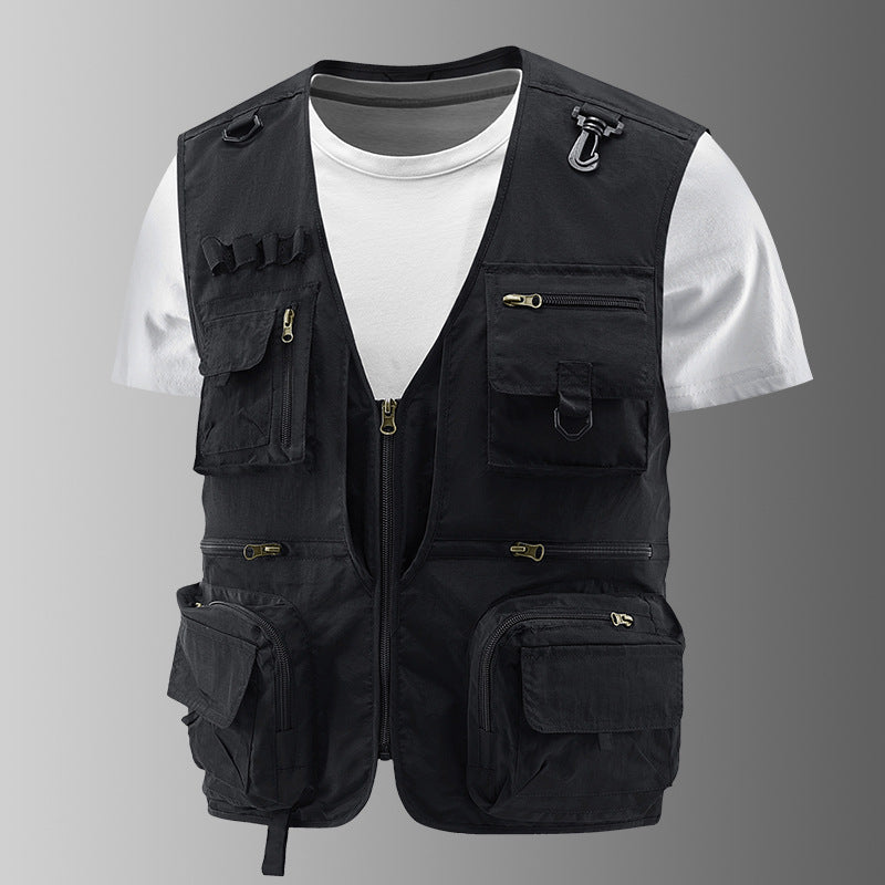 Herren Multifunktionale Cargo-Utility-Weste mit zahlreichen Reißverschlussfächern und D-Ringen Shop Nory