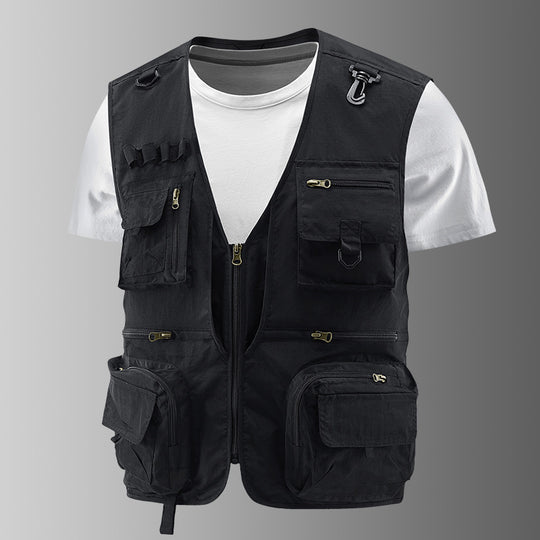 Herren Multifunktionale Cargo-Utility-Weste mit zahlreichen Reißverschlussfächern und D-Ringen Shop Nory