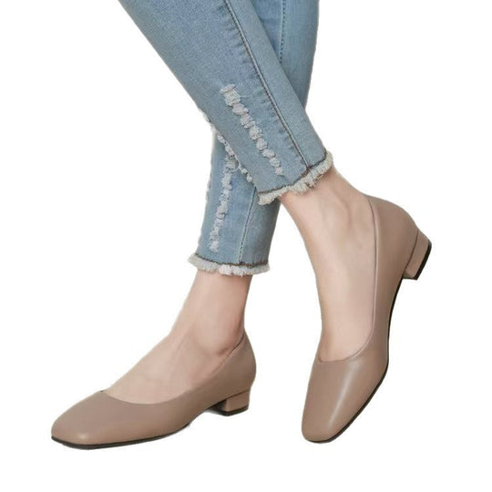 Damen klassische Ballerinas mit elegantem Quadratzehen-Design und leichtem Blockabsatz