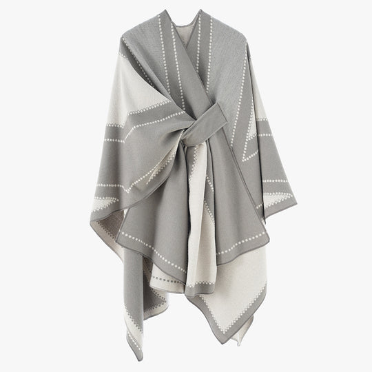 Damen Reversibler Wollmix-Poncho mit grafischem Jacquardmuster und Taillengürtel Shop Nory