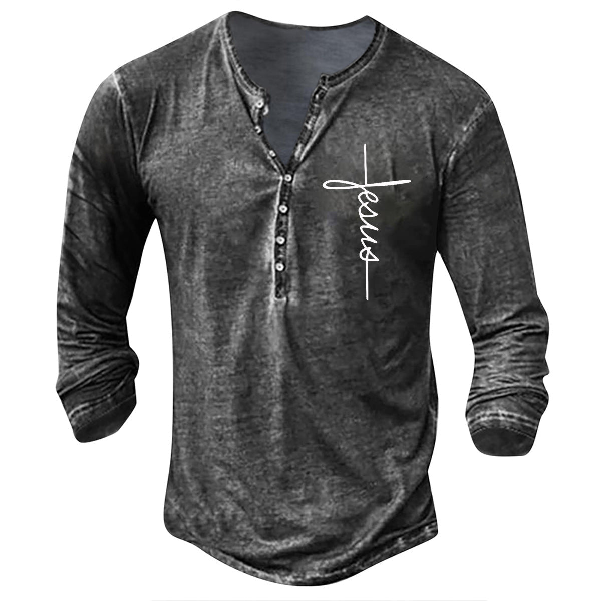 Herren Langarm Henley-Shirt mit kreativem Grafikdruck