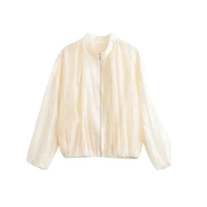 Damen Leichte transparente Satin-Bomberjacke mit Stehkragen Shop Nory