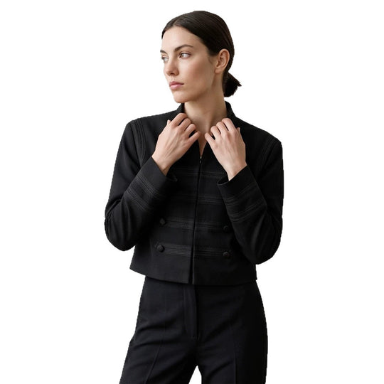 Damen Cropped-Jacke im Militärstil mit Doppelreiher und dekorativen Steppdetails Shop Nory