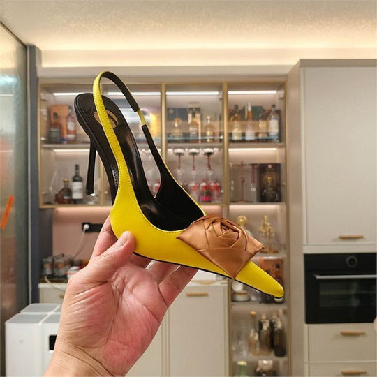 Damen spitze Slingback-Stilettos mit Satin-Rosenapplikation Shop Nory