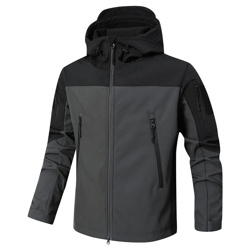 Herren Softshell-Outdoorjacke mit taktischer Ärmeltasche, verstellbarer Kapuze und wasserabweisender Membran Shop Nory