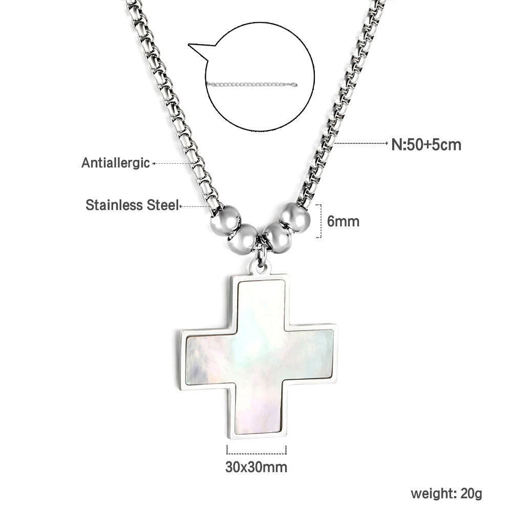 Damen Halskette mit kunstvollem Kreuzanhänger aus antiallergischem Edelstahl und stilvollen Perlenakzenten Shop Nory