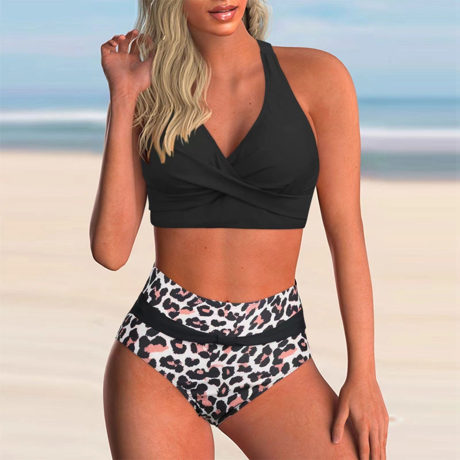 Damen Hochtailliertes Bikini-Set mit modischem Wickeloberteil