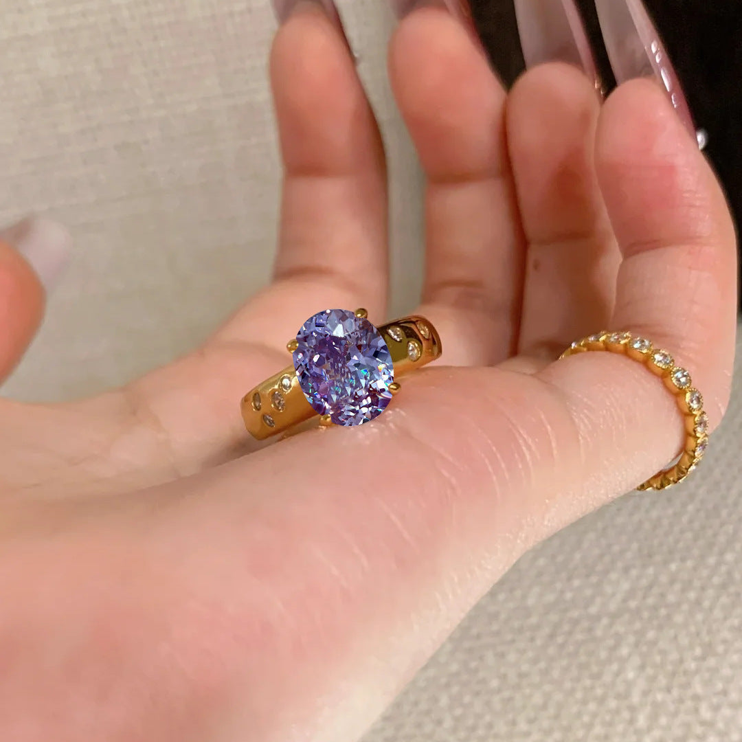 Damen eleganter und funkelnder Ring mit ovalem Edelstein Shop Nory