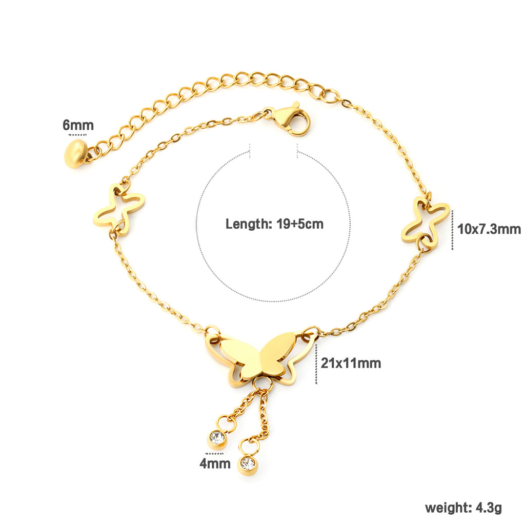Damen zartes Armband mit Schmetterlingsanhängern und funkelnden Kristallen Shop Nory