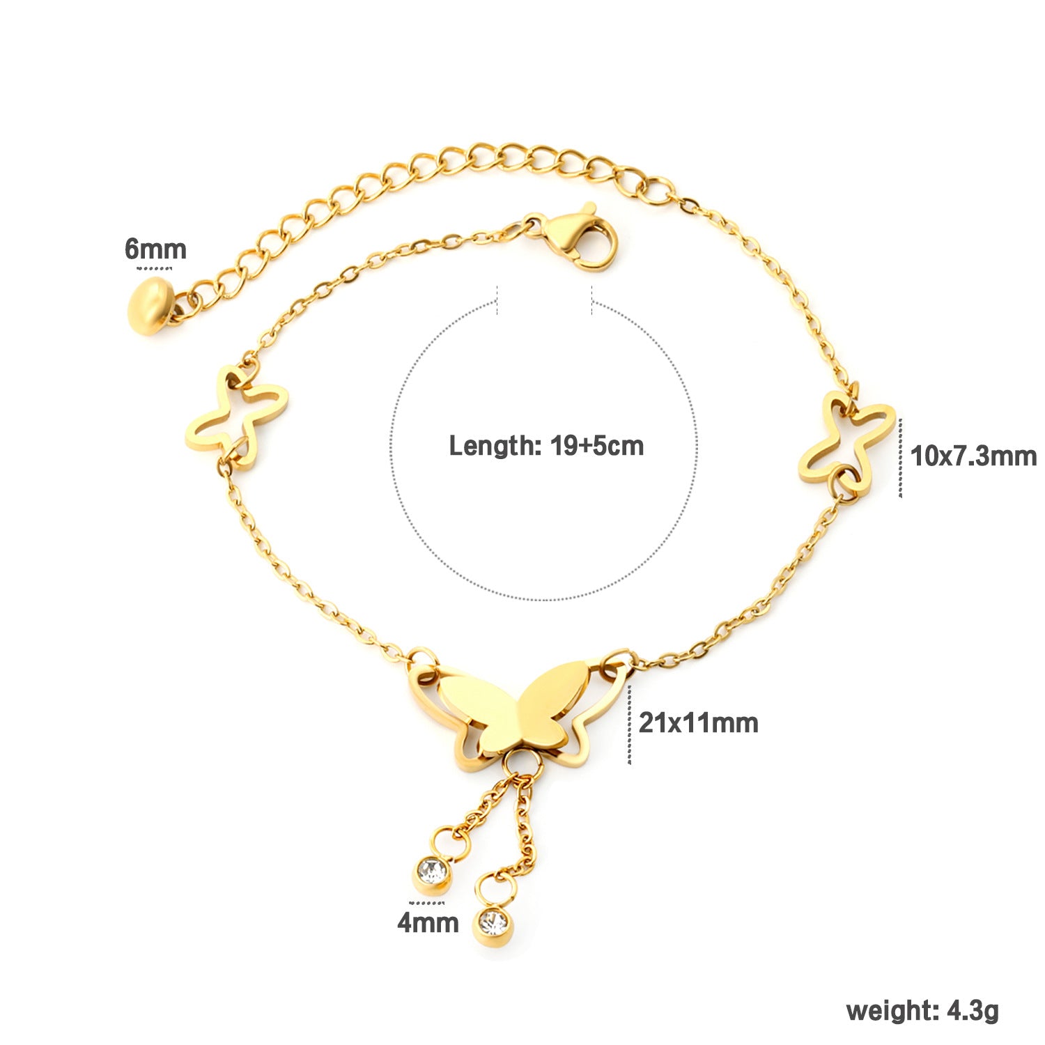 Damen zartes Armband mit Schmetterlingsanhängern und funkelnden Kristallen Shop Nory