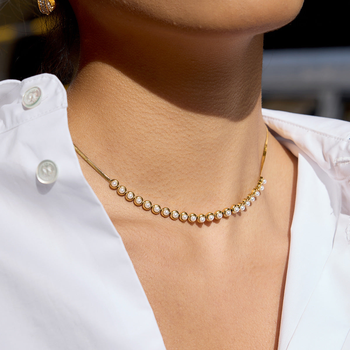 Damen Halskette mit luxuriösen Perlen und hypoallergenem Edelstahl Shop Nory