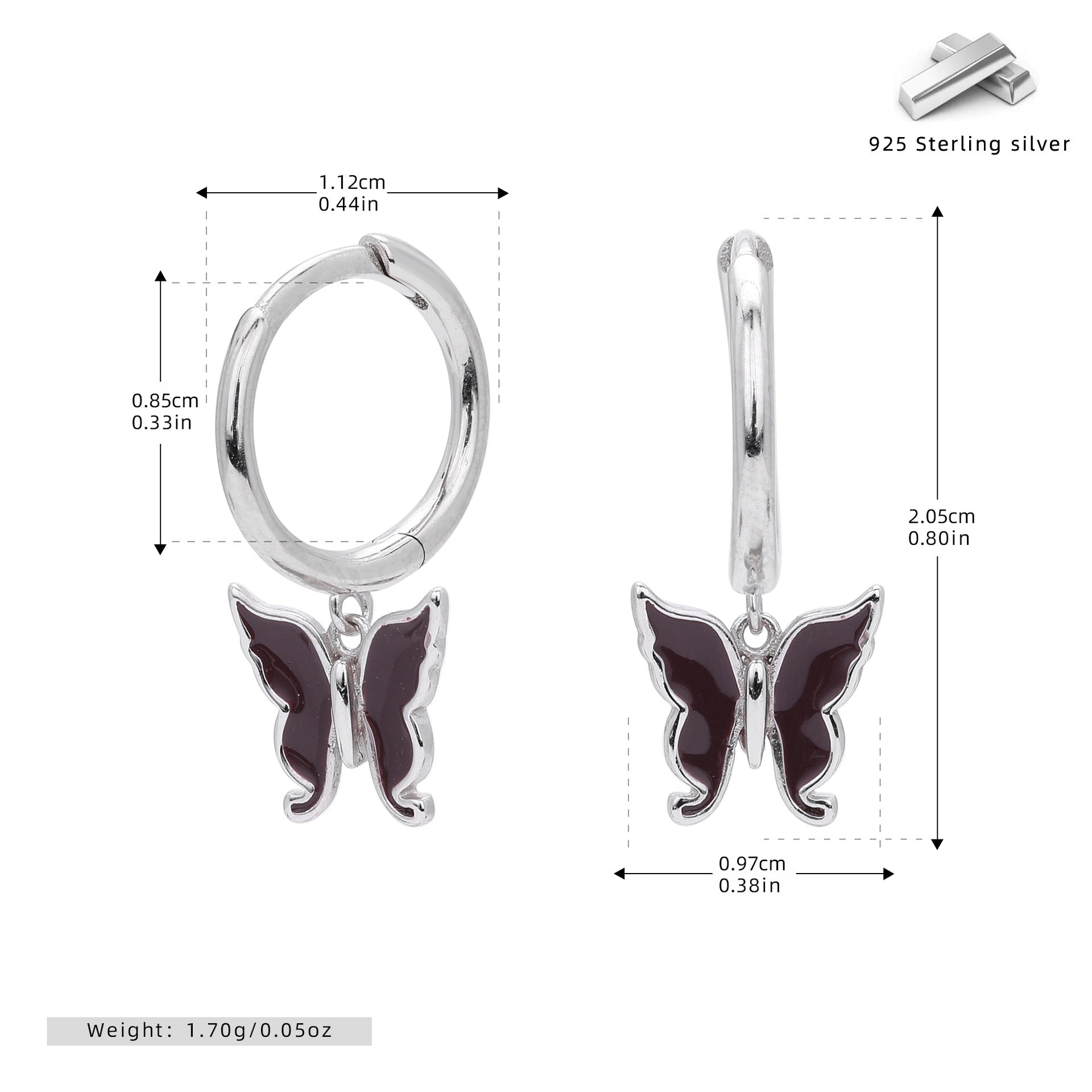 Damen Ohrringe mit schimmerndem Schmetterlingsanhänger aus 925 Sterling Silber Shop Nory