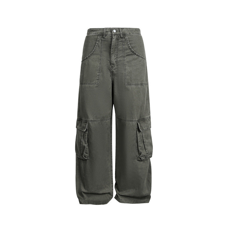 Damen High‑Waist Cargo‑Hose im Wide‑Leg‑Stil mit aufgesetzten Klappentaschen und markanten Nahtdetails Shop Nory