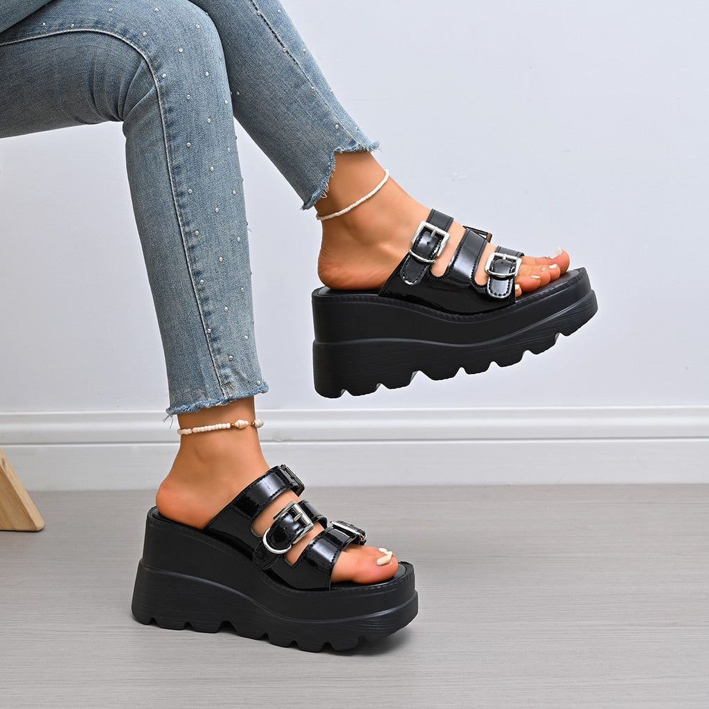 Damen Wedge-Pantoletten mit verstellbaren Riemen und bequemem Fußbett Shopnory
