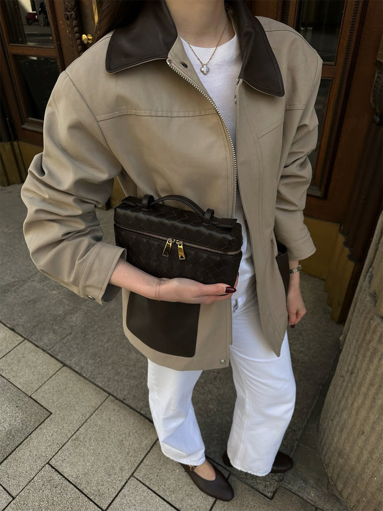 Damen Boxy-Fieldjacke mit kontrastkragen in Lederoptik und aufgesetzten Taschen Shop Nory