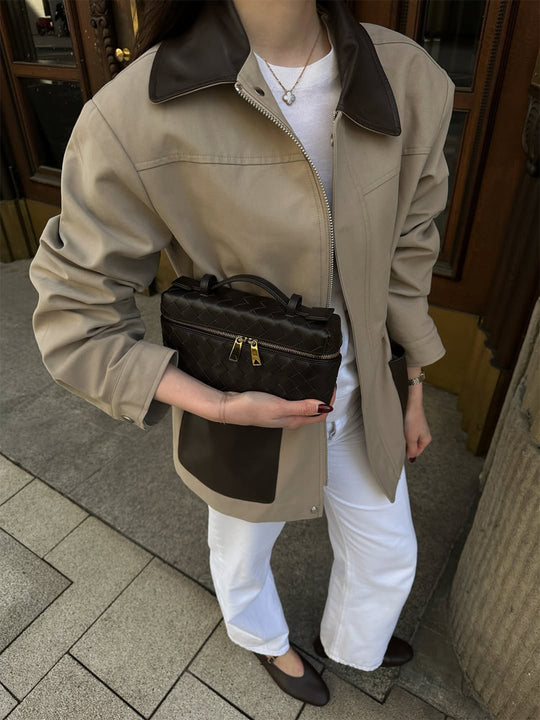 Damen Boxy-Fieldjacke mit kontrastkragen in Lederoptik und aufgesetzten Taschen Shop Nory