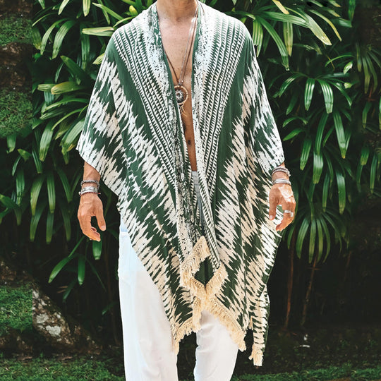 Herren nan leichter Strandponcho im Kimono-Stil mit Fransen