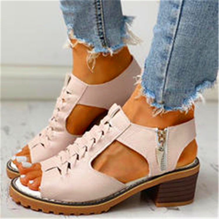 Damen elegante Sandalen mit geflochtenen Riemen und komfortablem Blockabsatz