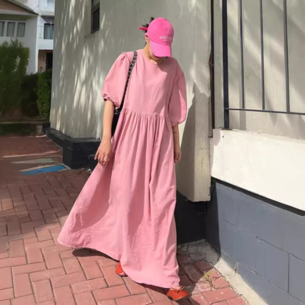 Damen Lässiges Maxi-Babydollkleid mit Puffärmeln und geraffter Taillenpartie Shop Nory