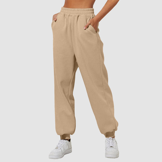 Damen nan weite High‑Waist Jogginghose mit soften Bügelfalten, elastischem Komfortbund und gerippten Knöchelbündchen Shop Nory