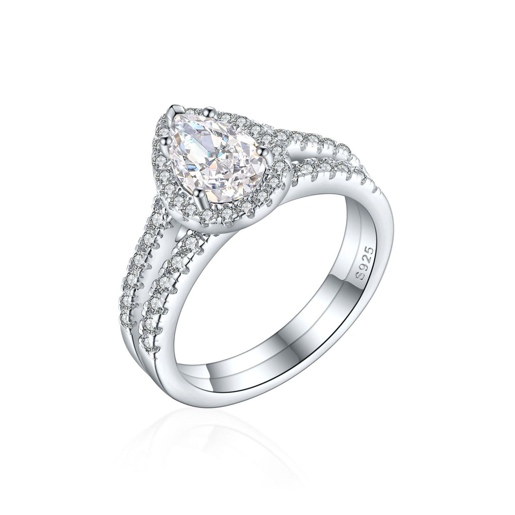 Damen eleganter Tropfenring mit funkelndem Edelstein und Zirkonia-Besatz Shop Nory
