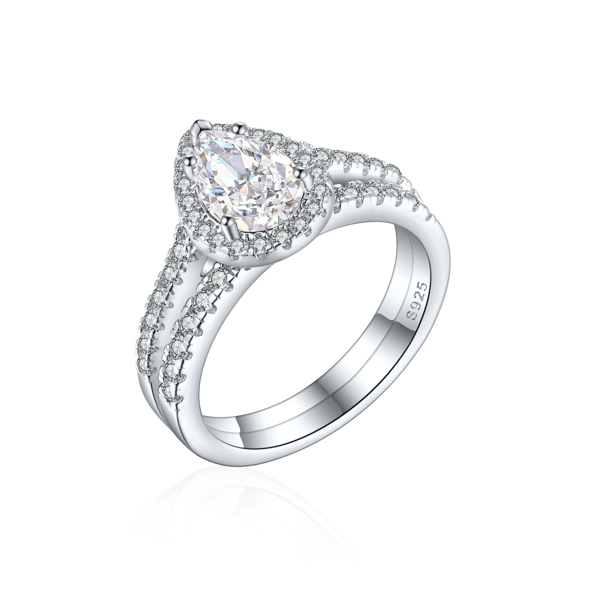 Damen eleganter Tropfenring mit funkelndem Edelstein und Zirkonia-Besatz Shop Nory