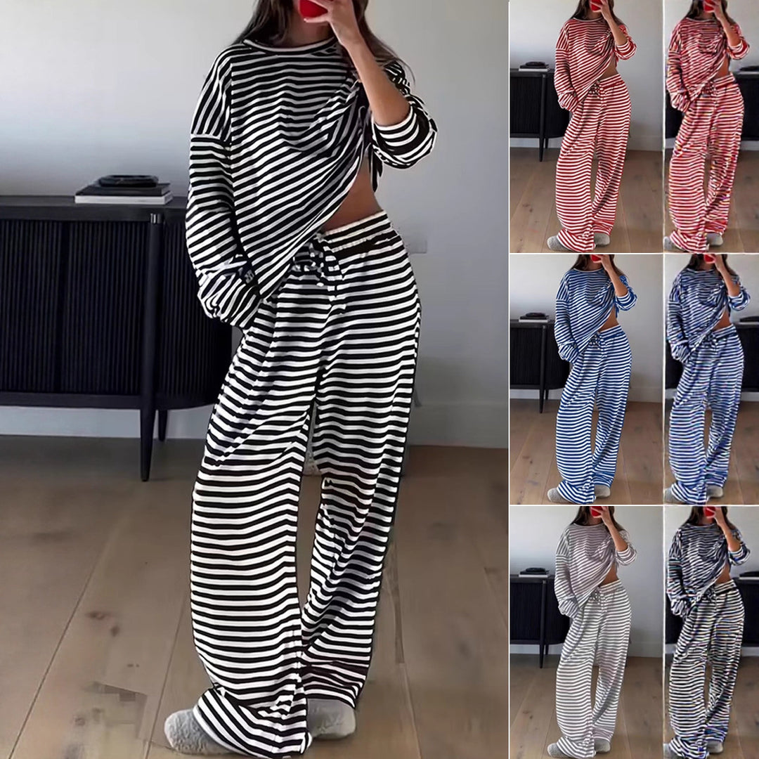 Damen Gestreiftes Lounge-Set aus weichem Baumwoll-Mix mit weitem Bein Shop Nory