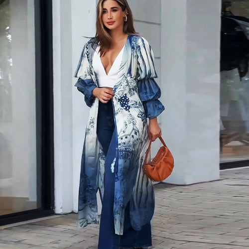 Damen Kimono mit floralem Muster und lässigen Volantärmeln Shopnory